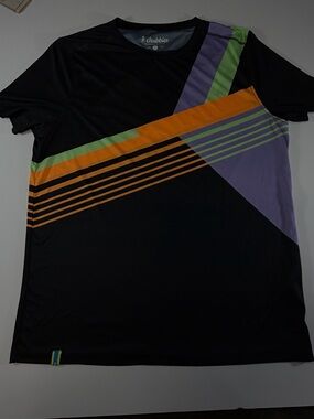 chubbies Men's Black Tee with Orange, Purple & Green Diagonal Stripes